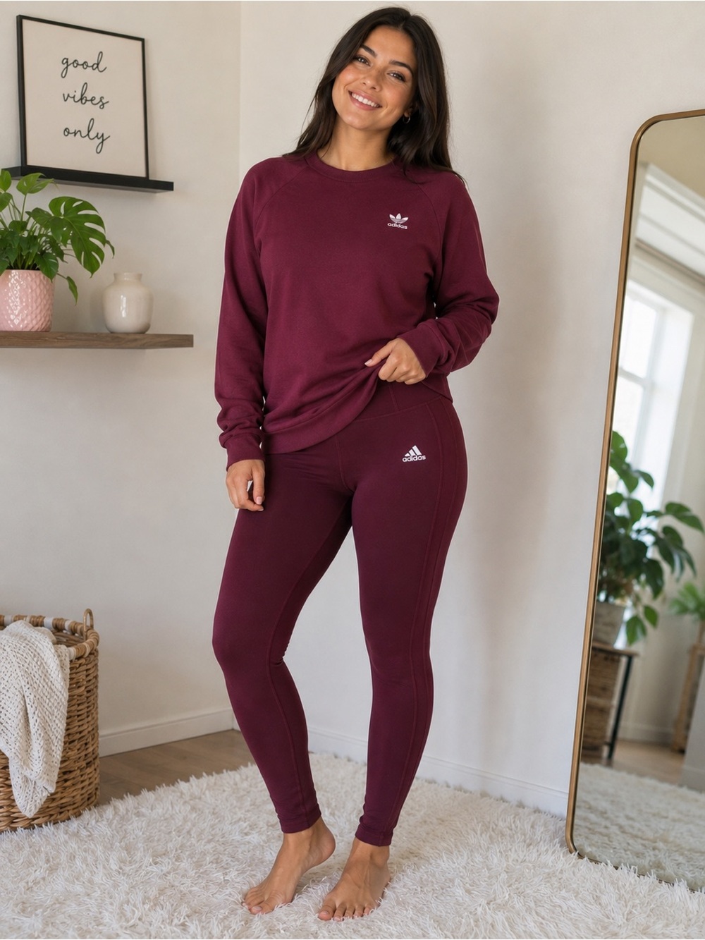 Adidas Burgundy Crewneck Sweatshirt & Leggings Set